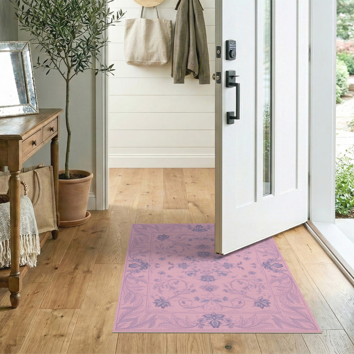 Pink Floral Vintage Washable No. 64 Area Rug