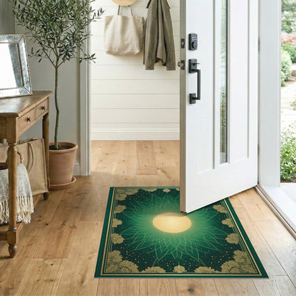 Green Gold Sunburst Leaf Floral Area Rug