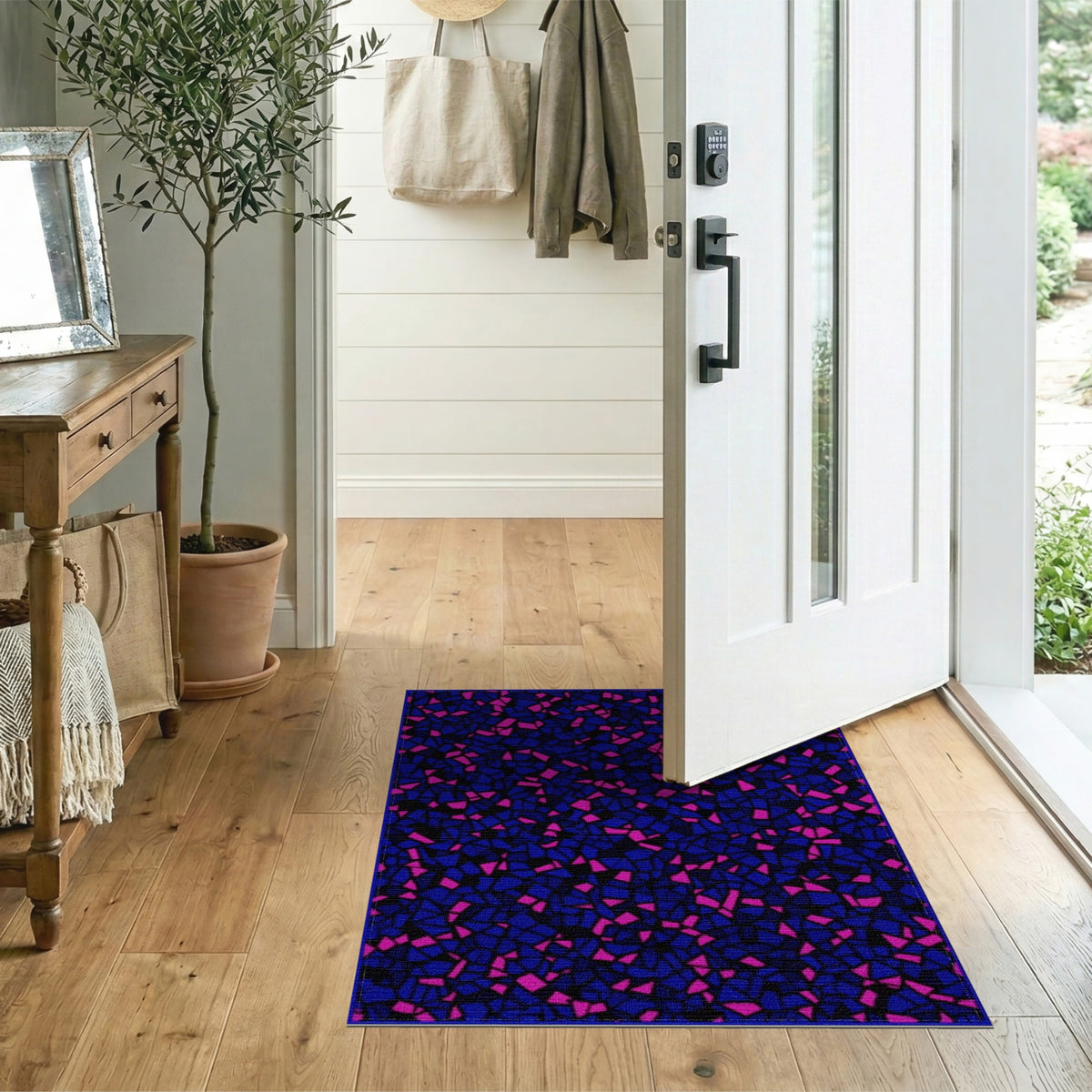 Blue Pink Geometric Mosaic Area Rug