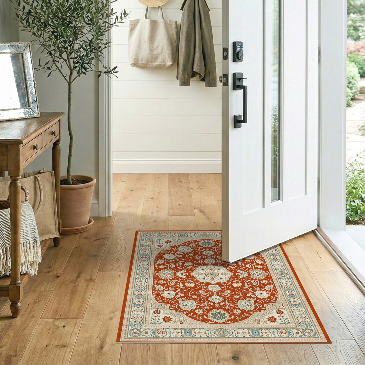 Red Persian Floral Medallion Area Rug