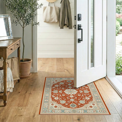 Red Persian Floral Medallion Area Rug