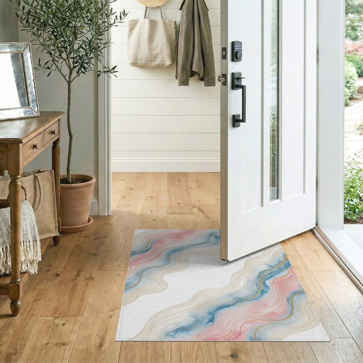 Pink Blue Wave Abstract Area Rug