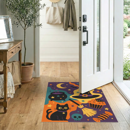 Halloween Black Cat Witch Hat Kids Cartoon Rug
