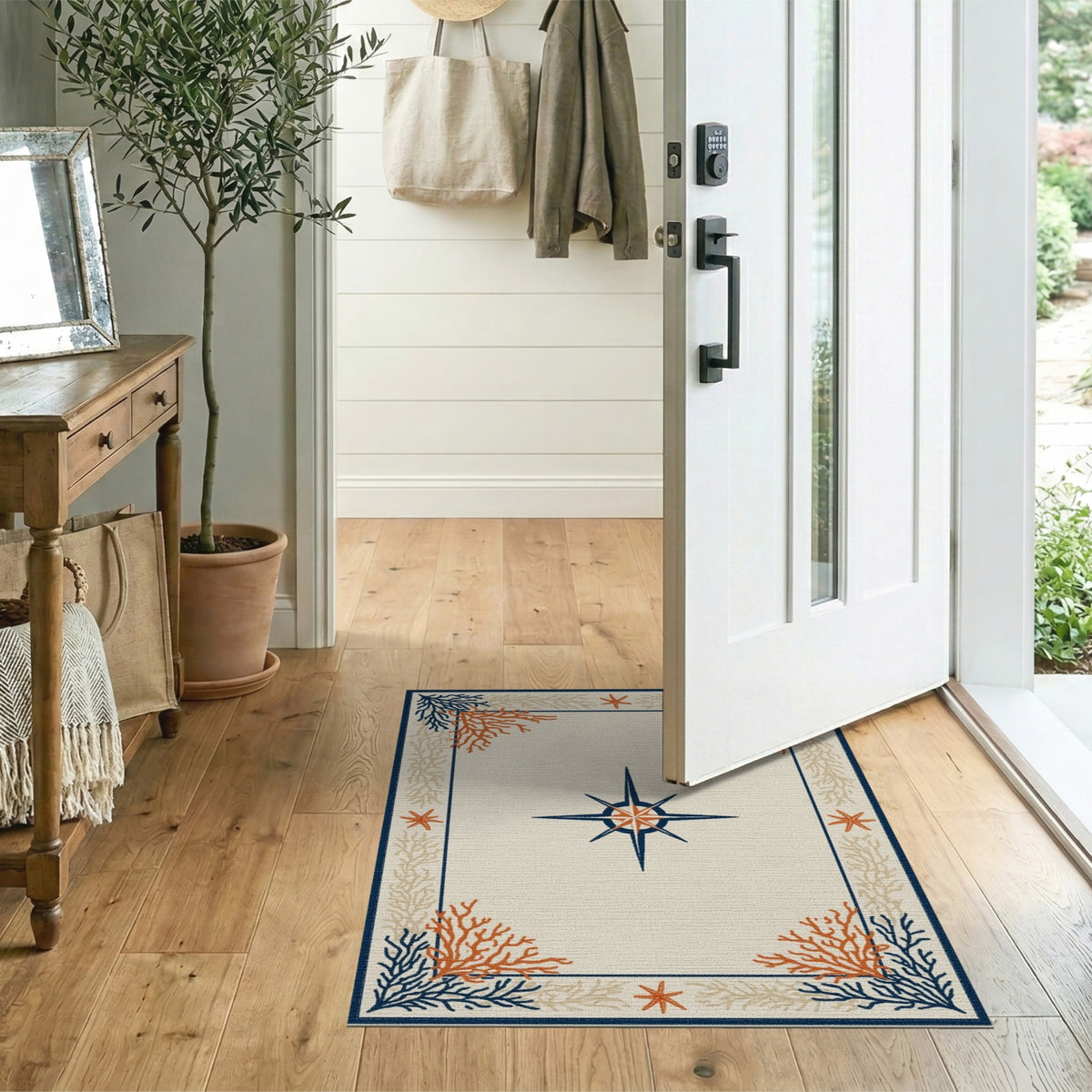 Coastal Compass Coral Area Rug