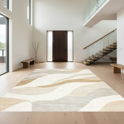 Beige Gray Abstract Wave Rug