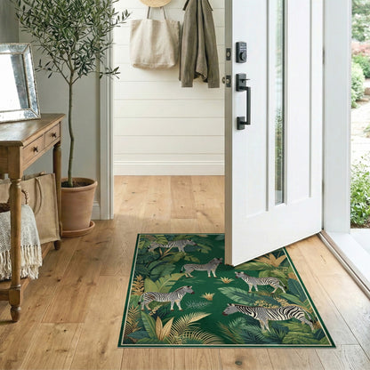 Kids Cartoon Green Zebra Jungle Area Rug