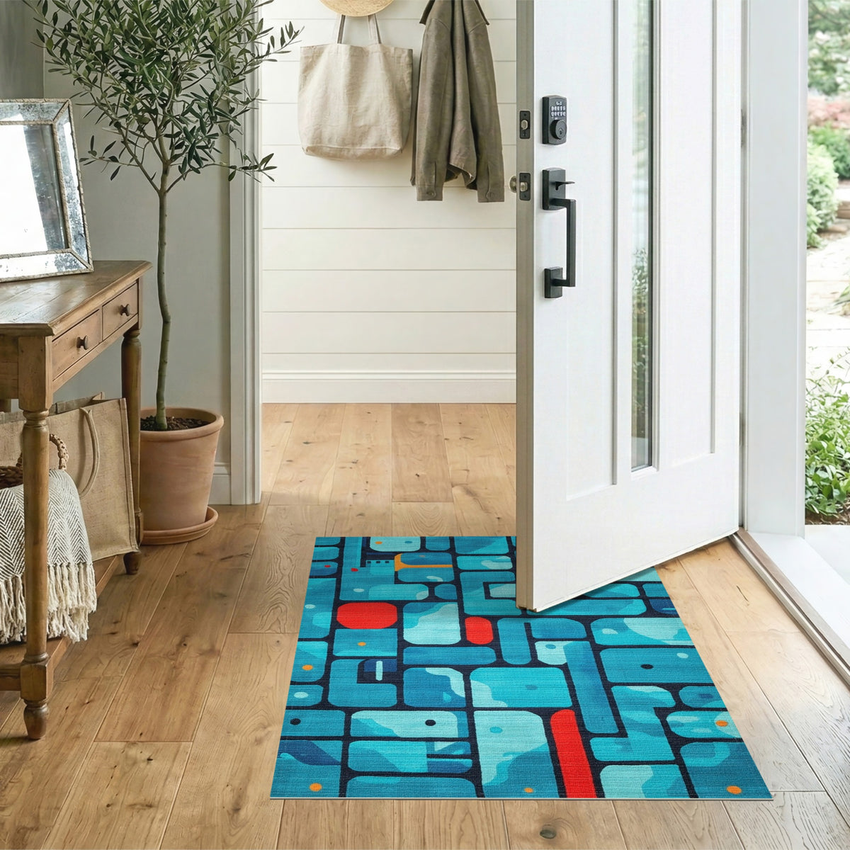 Blue Teal Geometric No. 6 Area Rug