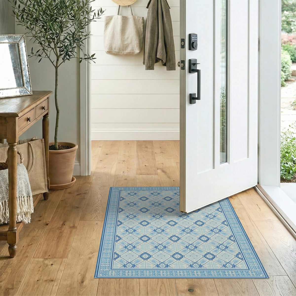 Blue Persian Floral Washable Area Rug