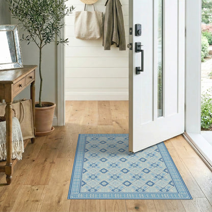 Blue Persian Floral Washable Area Rug