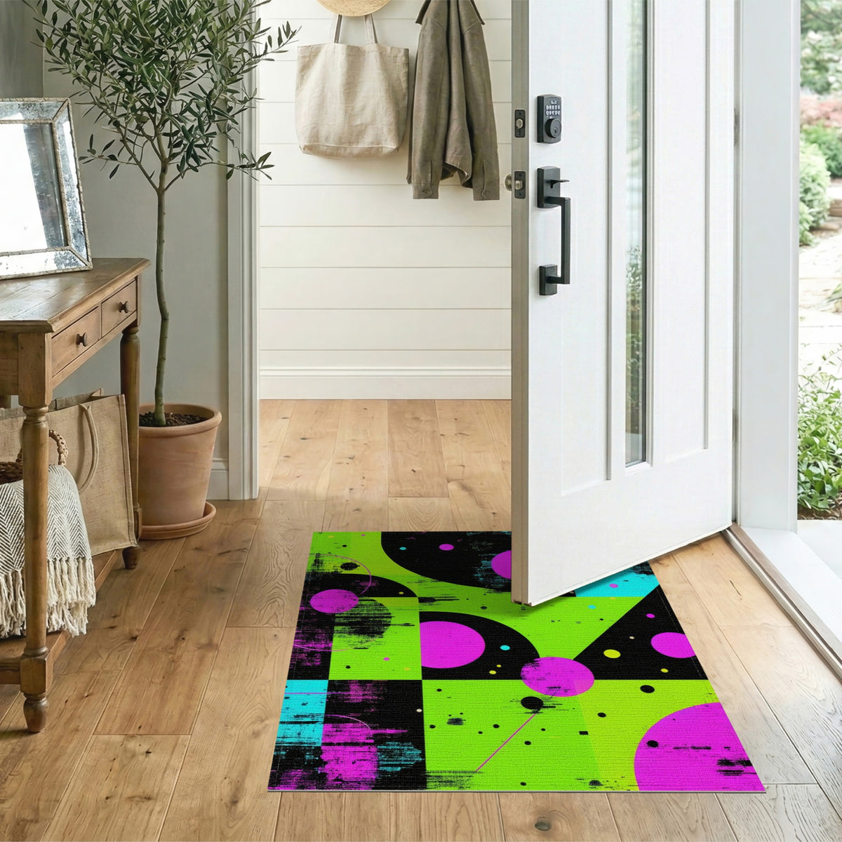 Neon Geometric Circles Area Rug