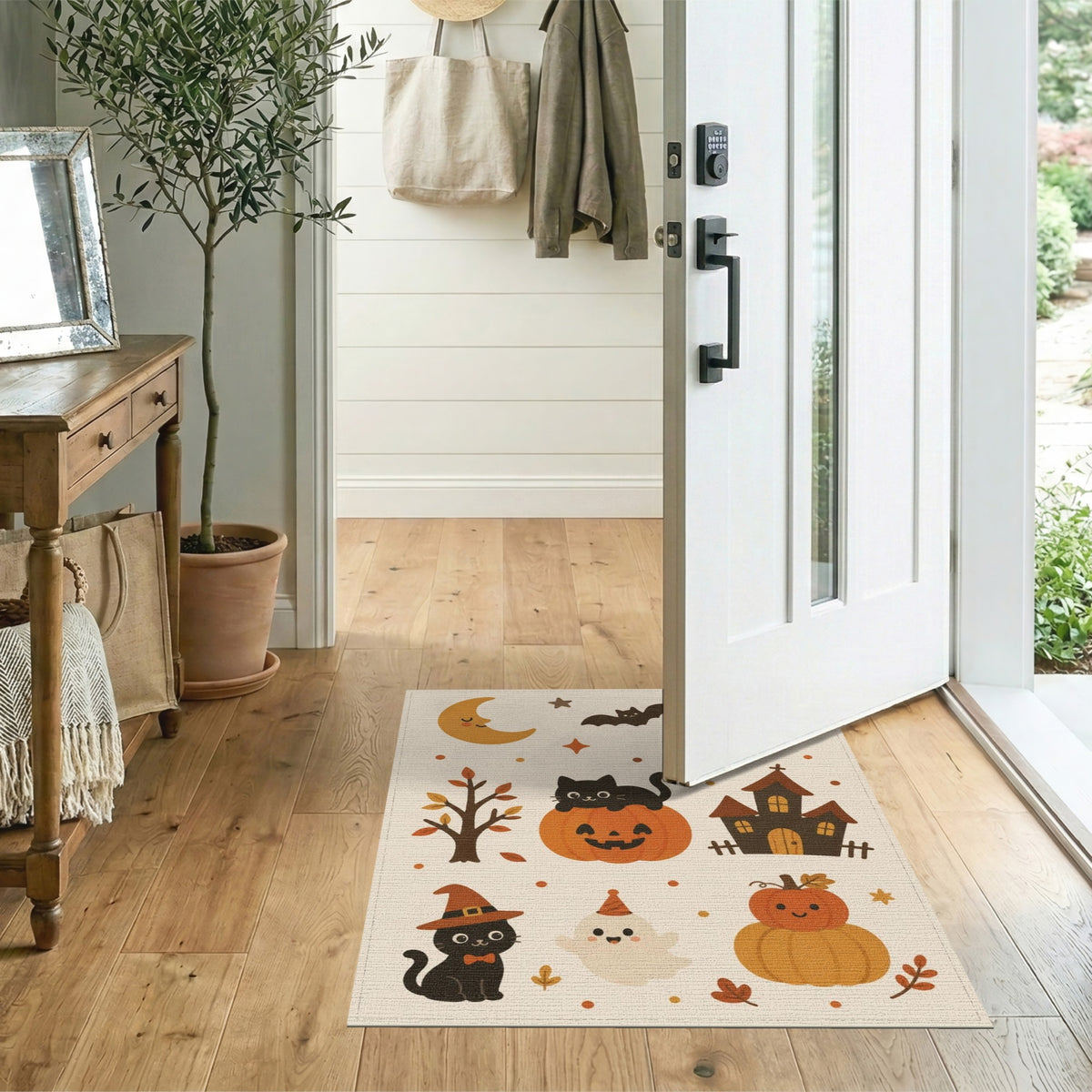Cute Halloween Cat Pumpkin Kids Area Rug