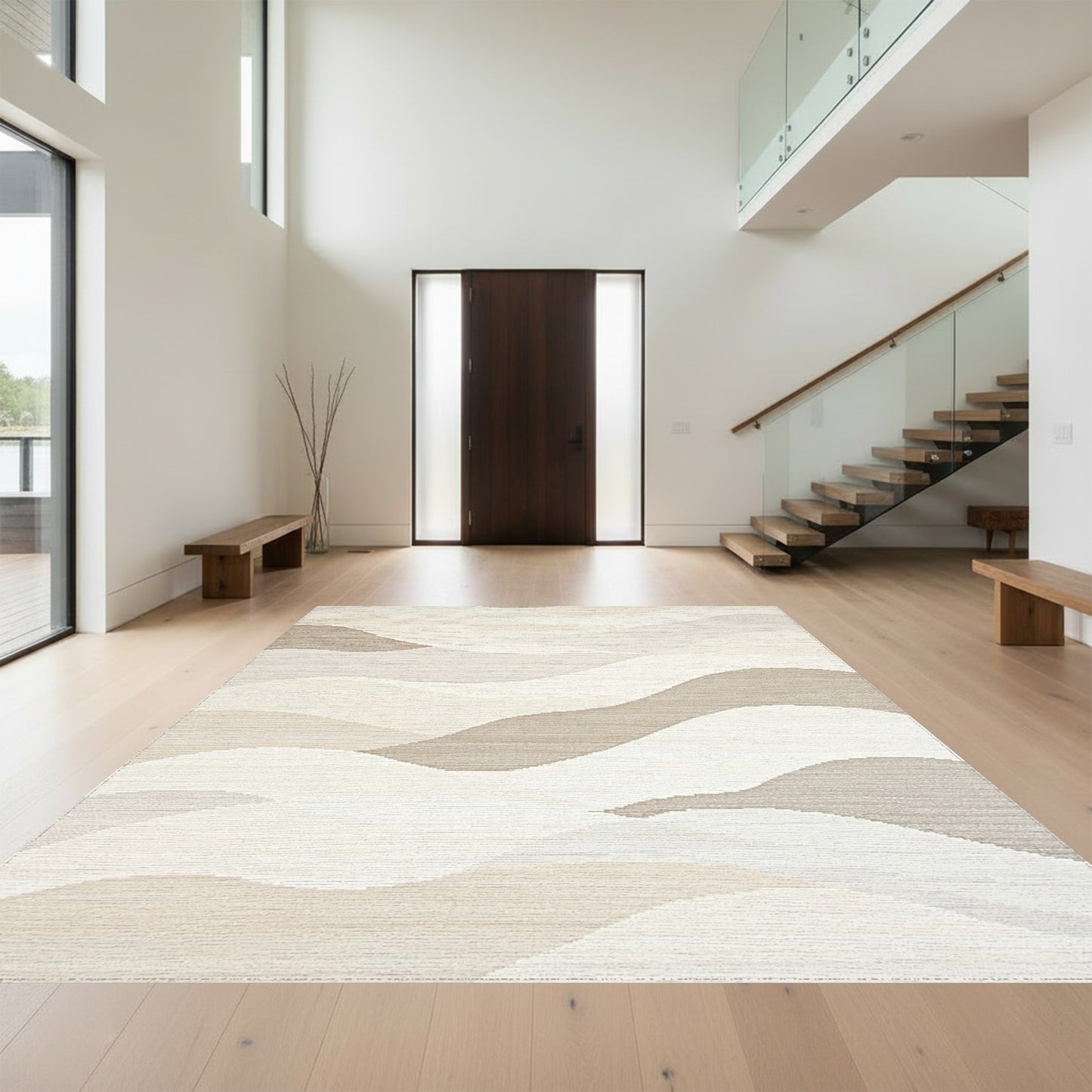Cream Beige Taupe Waves Rug