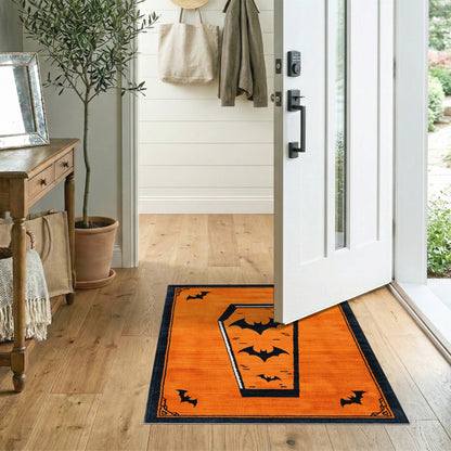Halloween Orange Coffin Bat Area Rug