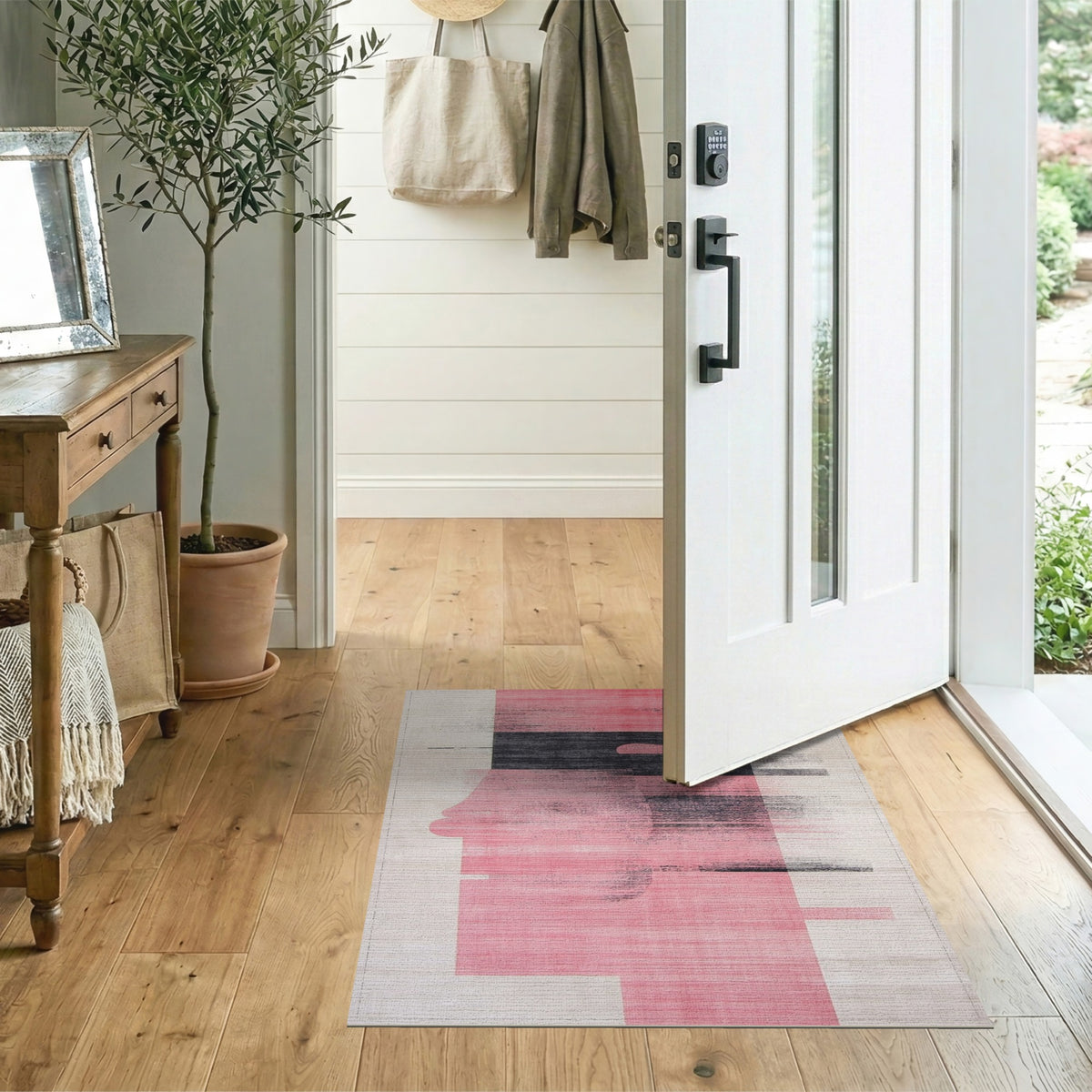 Pink Abstract Face Silhouette Rug