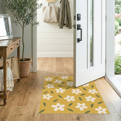 Floral Vintage Yellow Floral Washable Area Rug