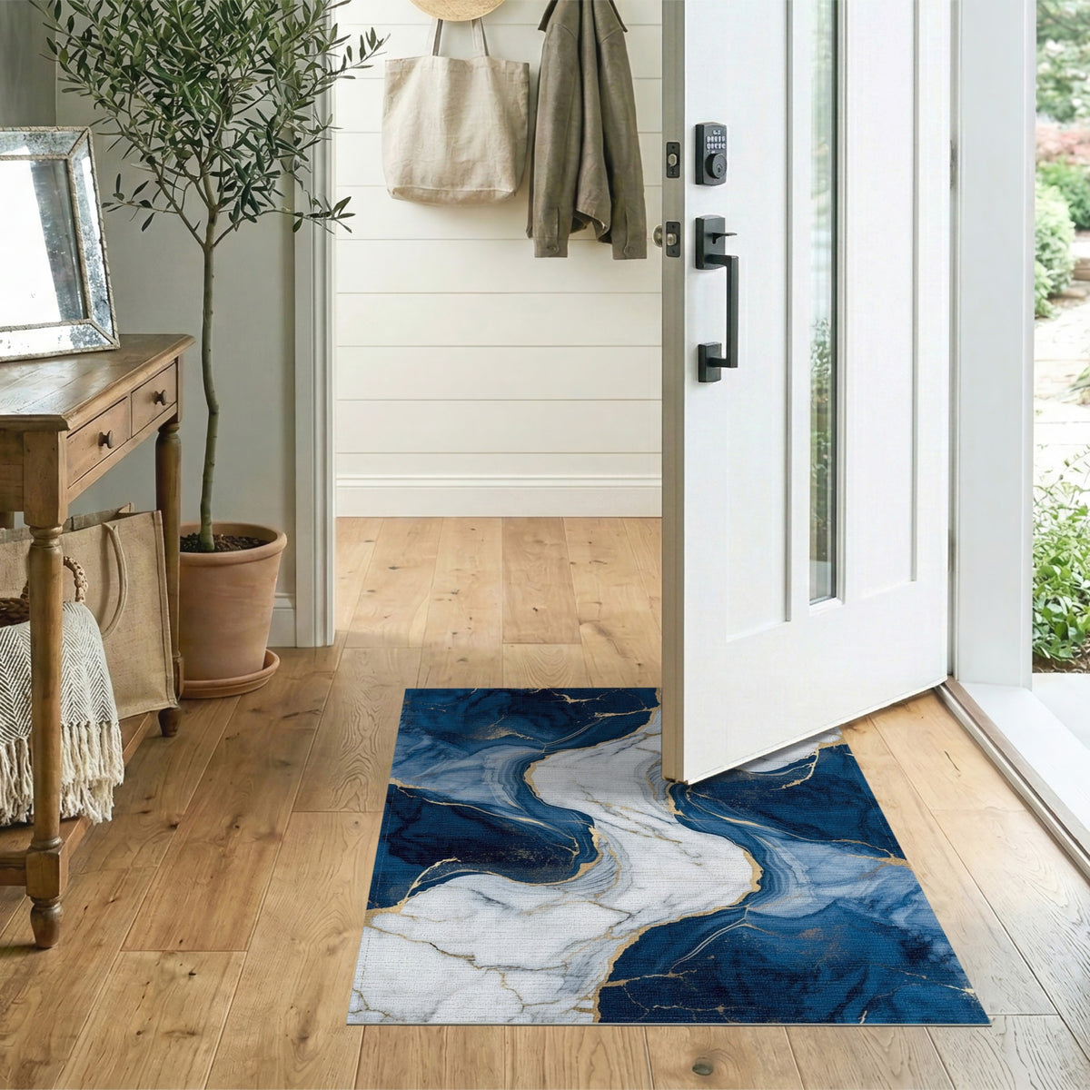 Navy Blue and Teal Navy Blue Gold Marble Abstract Area Rug
