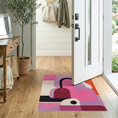 Bold Pink Geometric Arch Area Rug