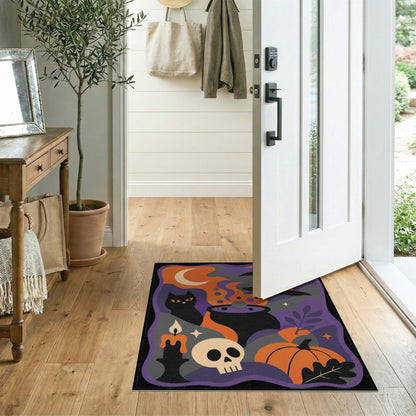 Halloween Witch Cauldron Black Cat Area Rug