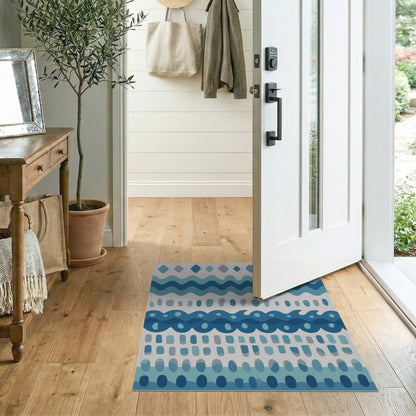 Coastal Beach Blue and Teal Blue Teal Coastal Wave Area Rug