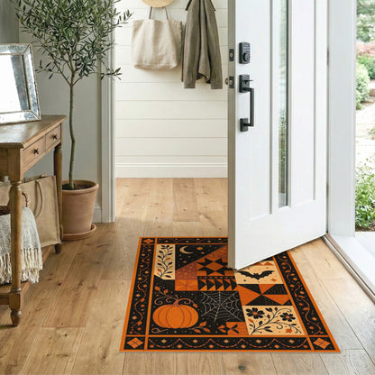 ODIKA Orange Pumpkin Bat Patchwork Area Rug