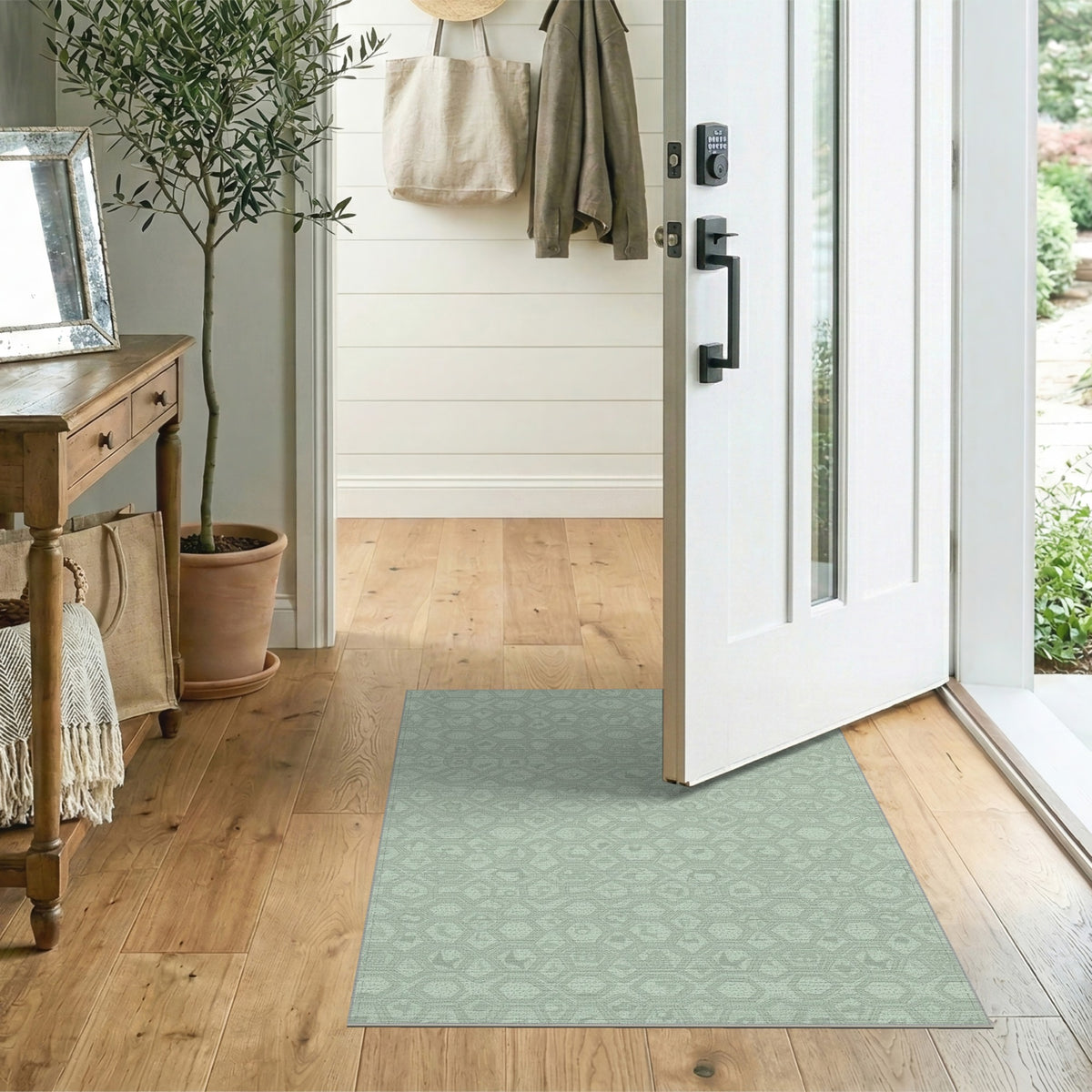 Sage Green Geometric Hexagon Area Rug