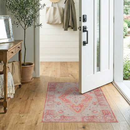 Distressed Vintage Medallion Pink Distressed Vintage Medallion Area Rug