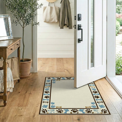 Blue Paw Print Bone Kids Area Rug