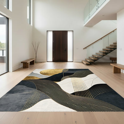 Gold Sun Abstract Wave Rug