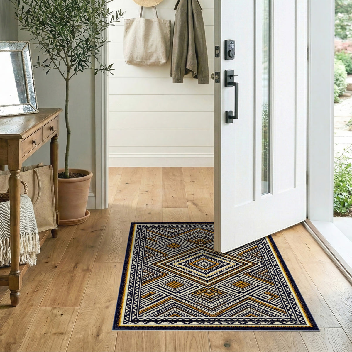 Multi-color and Patterns Black Gold Geometric Diamond Area Rug