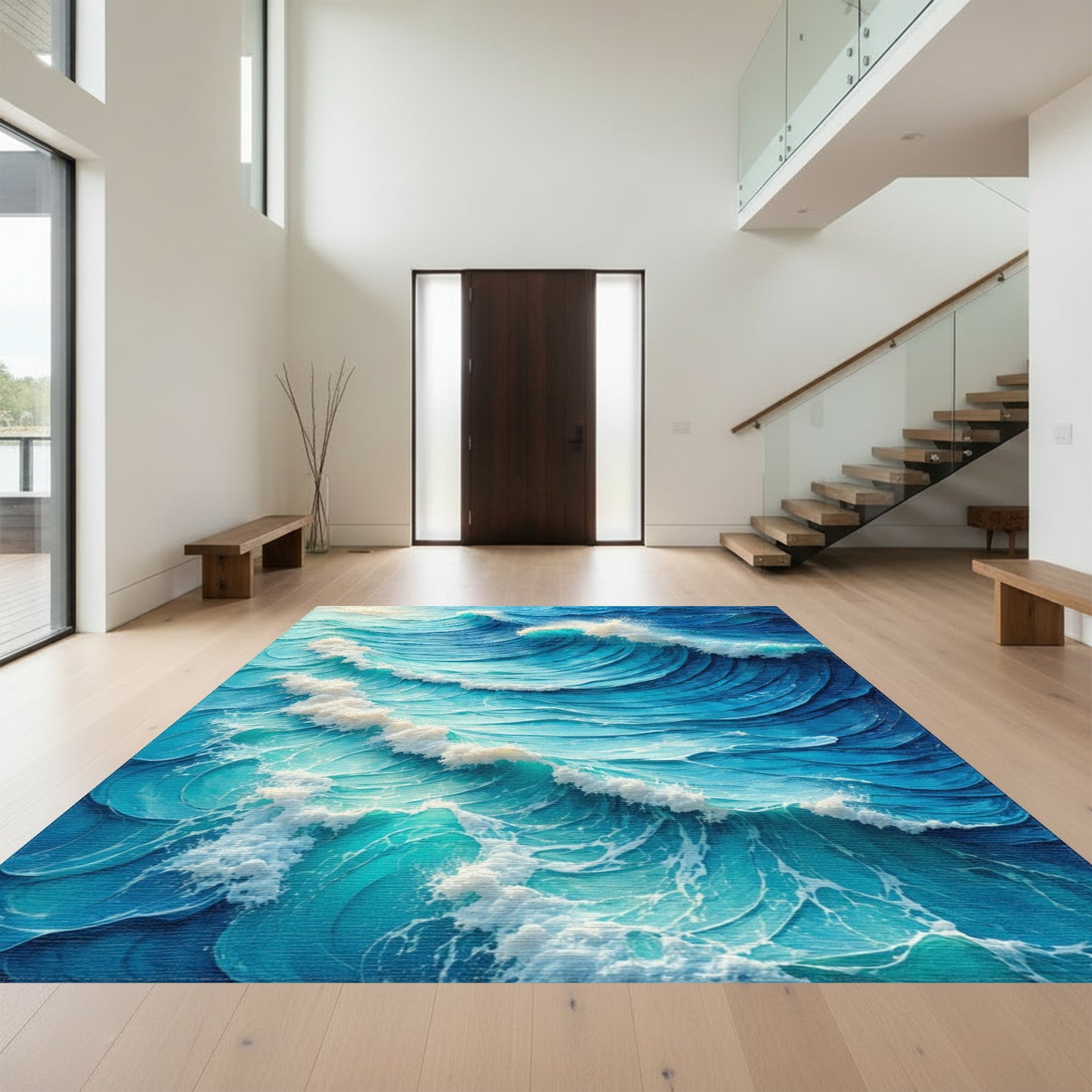 Vibrant Blue Crashing Waves Rug