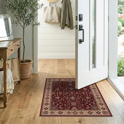 Deep Red Persian Floral Area Rug