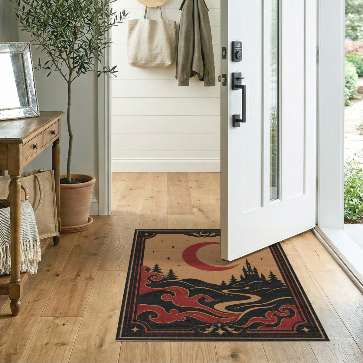 Red Crescent Moon Castle Area Rug