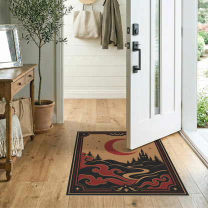 Red Crescent Moon Castle Area Rug