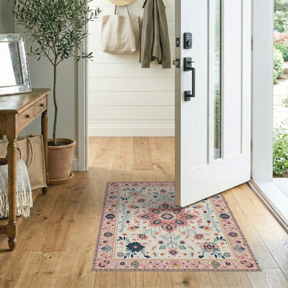 Pink Floral Medallion Vintage Floral Vintage Rug