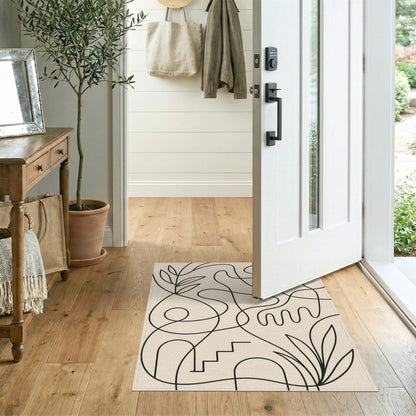 Abstract Area Abstract Line Art Beige Area Rug