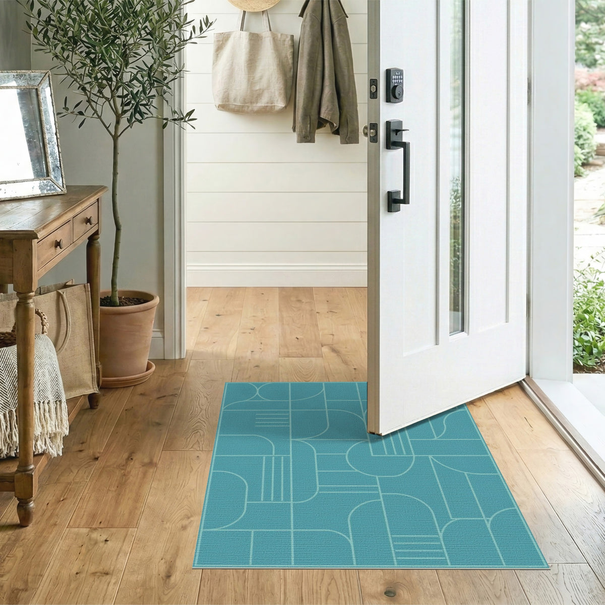 Teal Geometric Modern Blue and Teal Area Rug