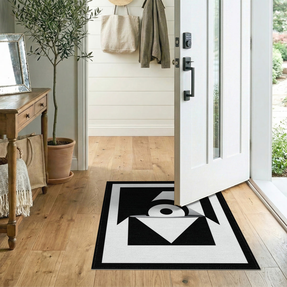 Bold Black White Geometric Area Rug
