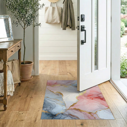 Pink Blue Marble Gold Abstract Area Rug