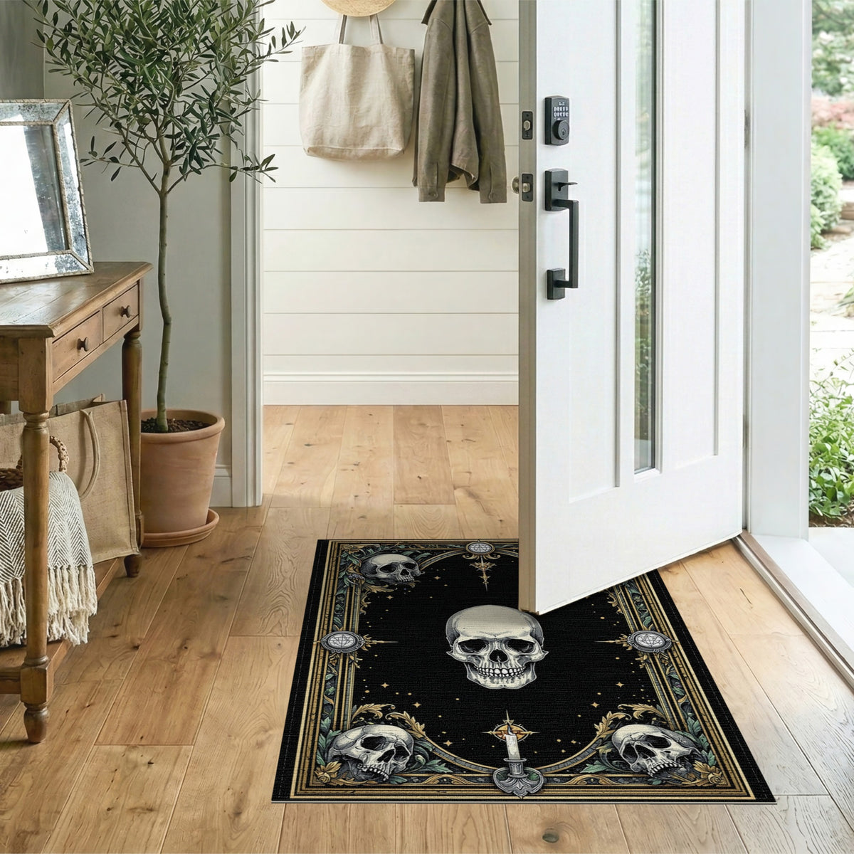Gothic Skull Ornate Black Area Rug