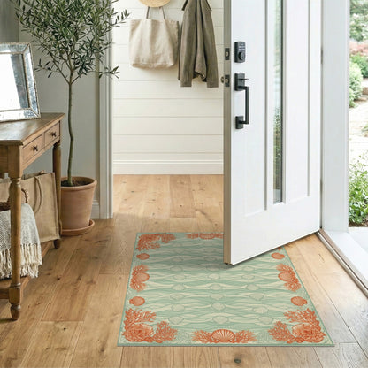 Teal Coastal Seashell Coral Area Rug