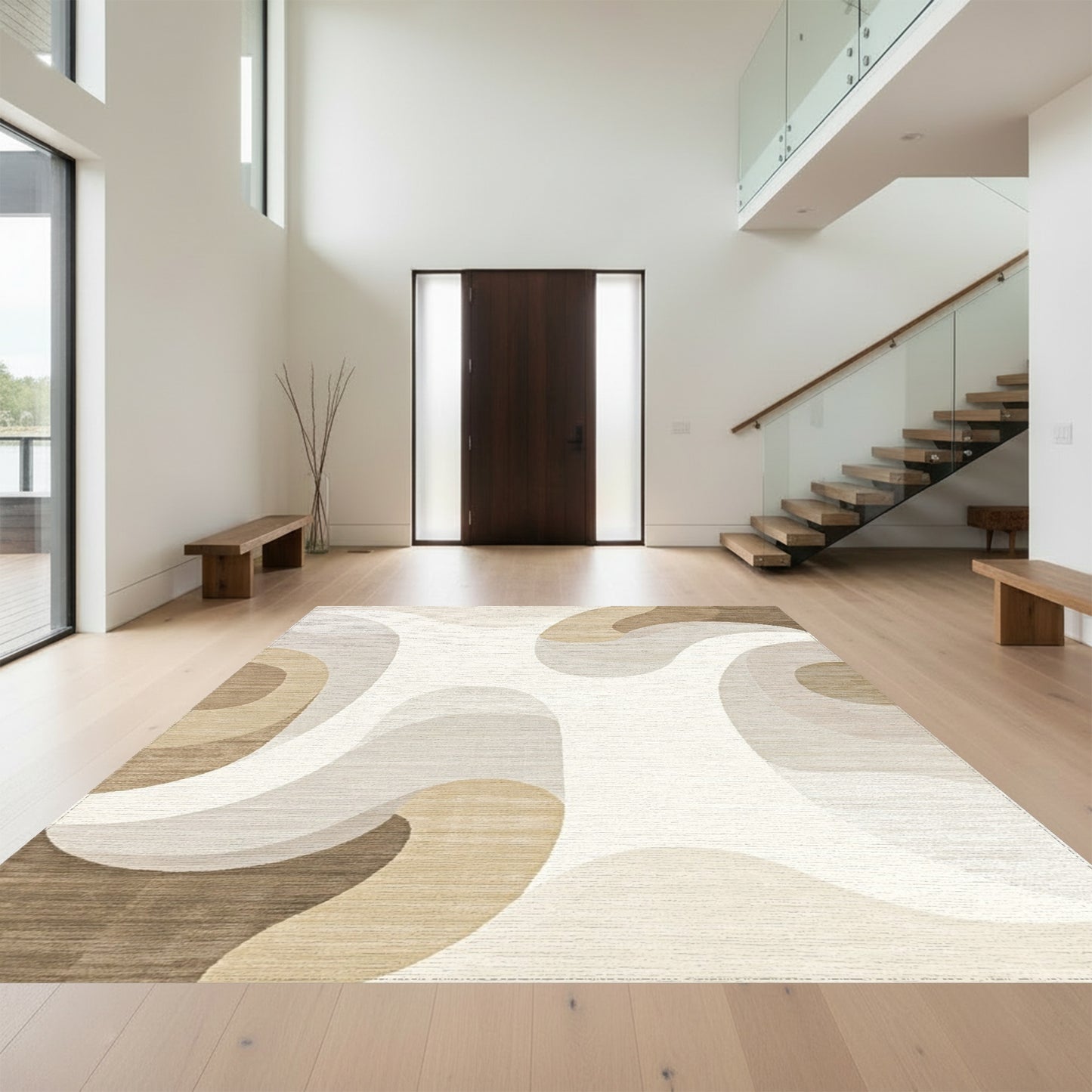 Cream Beige Wavy Curves Rug
