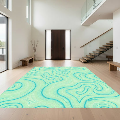 Teal Swirling Fluid Waves Rug