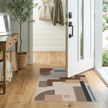 Modern Geometric Beige Area Rug with Brown Steps