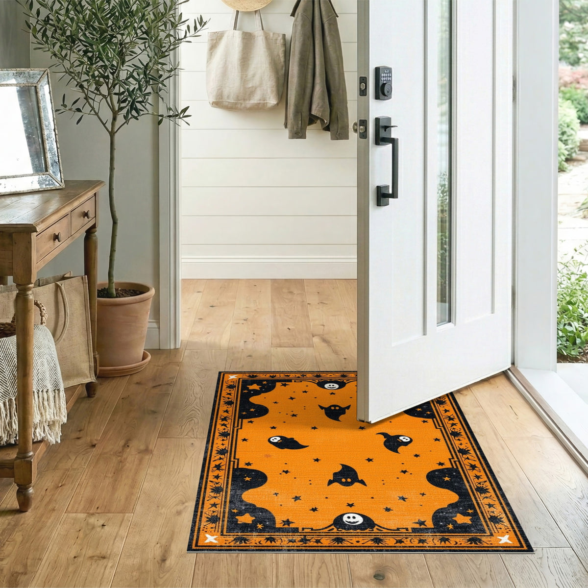 Orange Halloween Ghost Area Rug