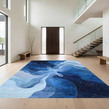 Deep Blue Starry Waves Rug