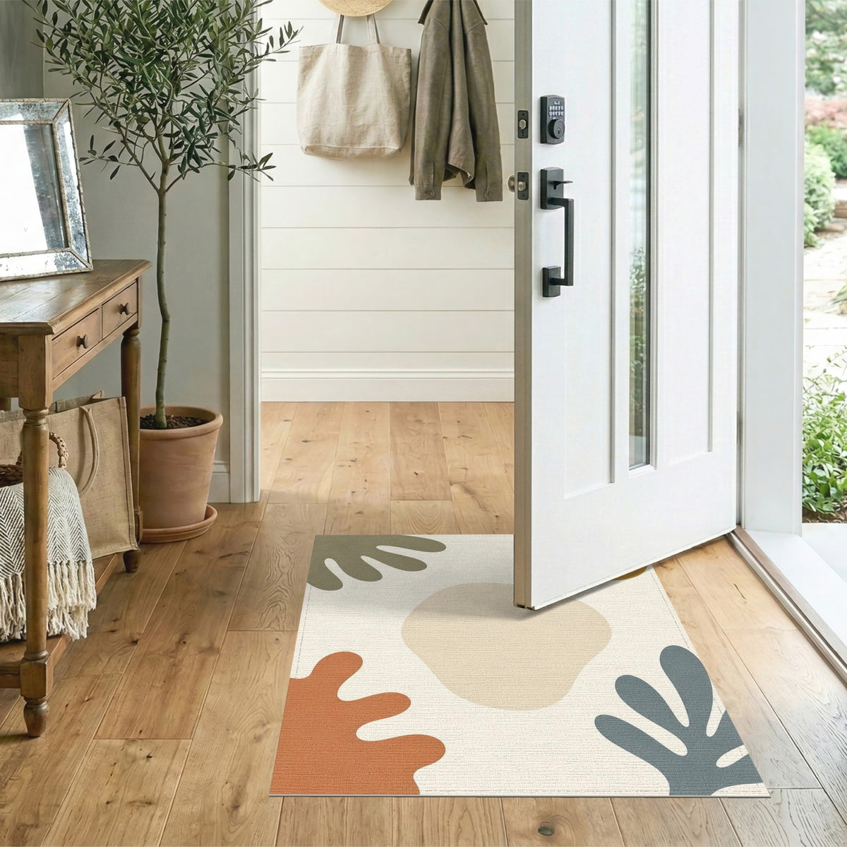 Abstract Beige Organic Shapes Abstract Area Rug