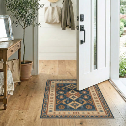 Blue and Teal Southwestern Blue Geometric Area Rug
