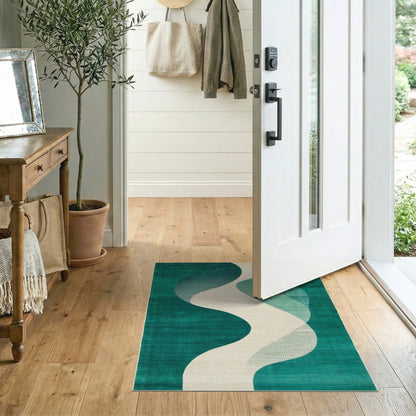 Teal Wave Abstract Area Rug