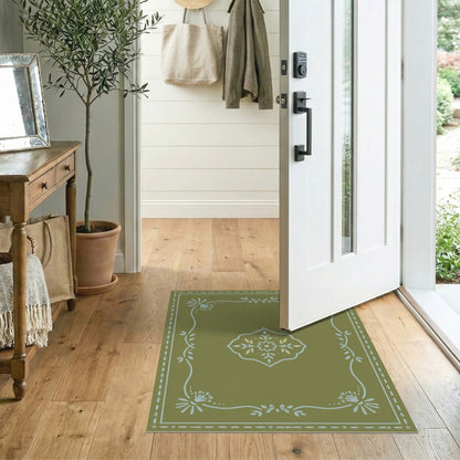 Sage Green Vintage Floral Medallion Rug