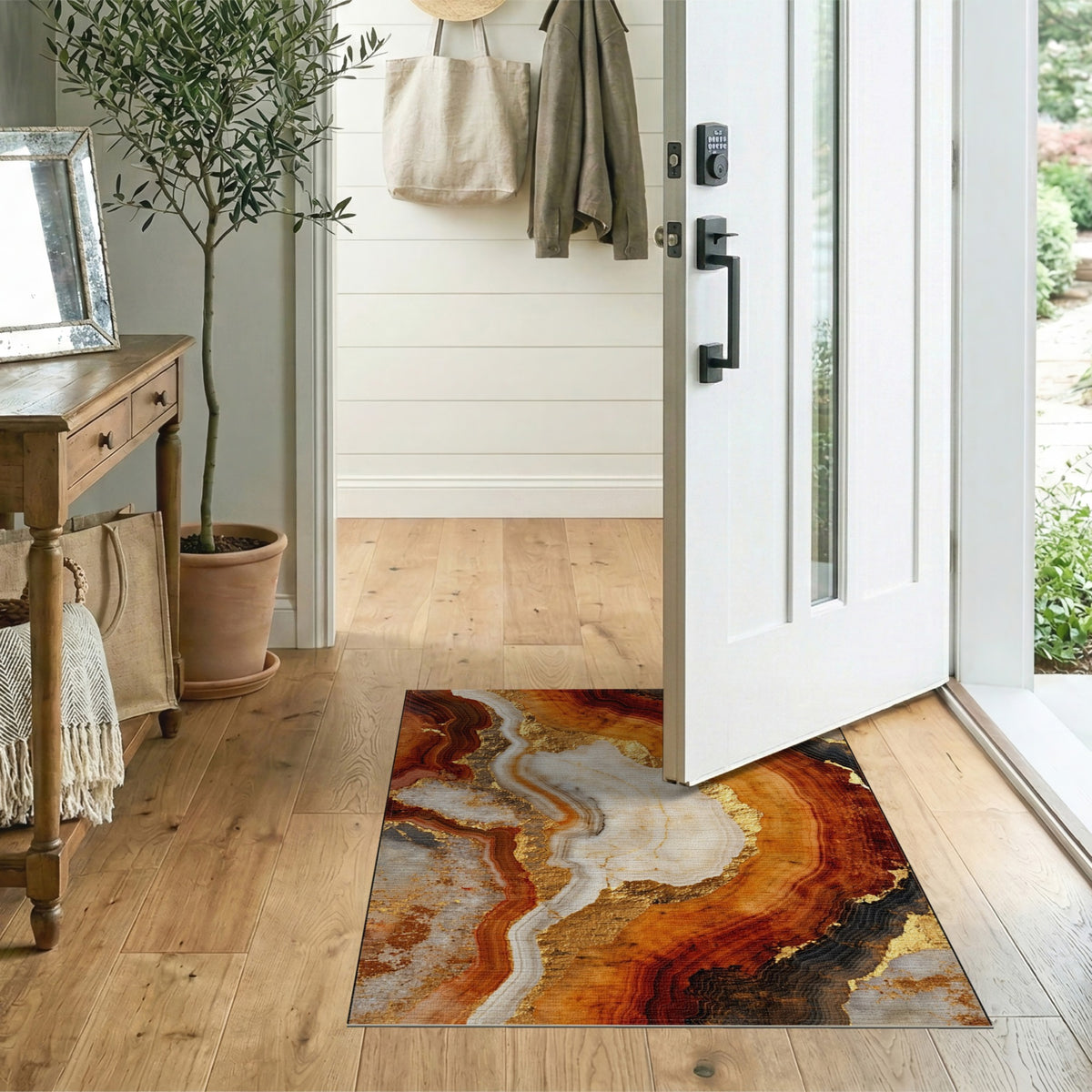 Brown and Gold Layered Marble Area Rug